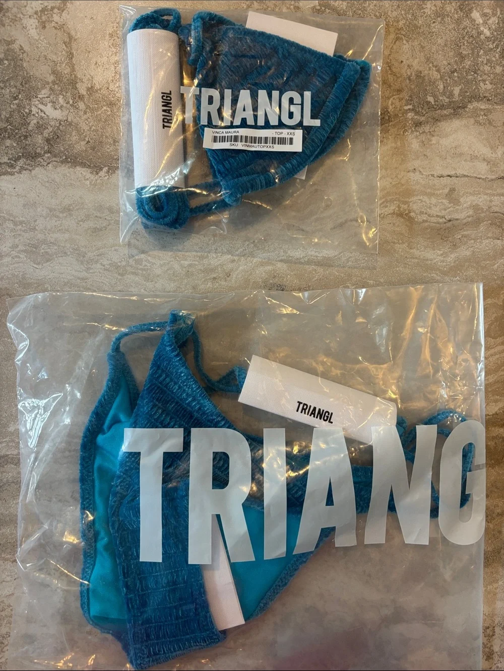Triangl swimwear set (Vinca Maura) Teal Textured Tie-Side Triangle Bikini